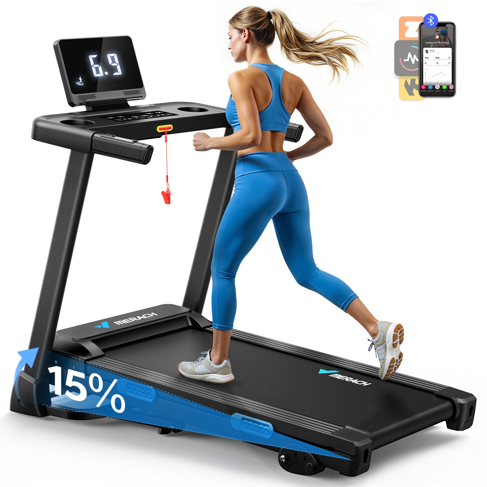 Merach T12B2 Foldable Treadmill with 15% Auto Incline