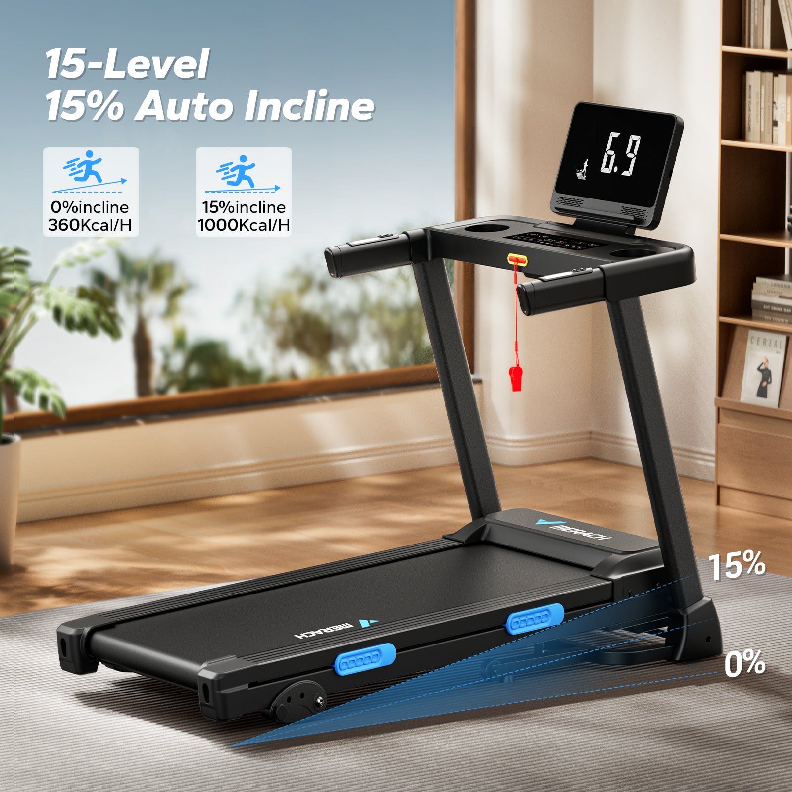 Merach T12B2 Foldable Treadmill with 15% Auto Incline