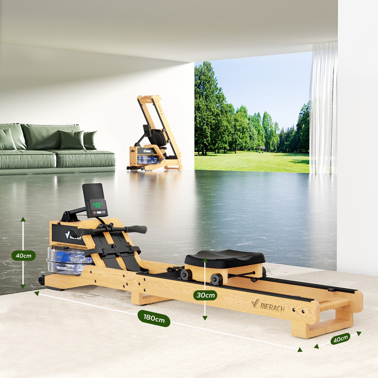 MERACH R23 Red Oak Foldable Water Rowing Machine