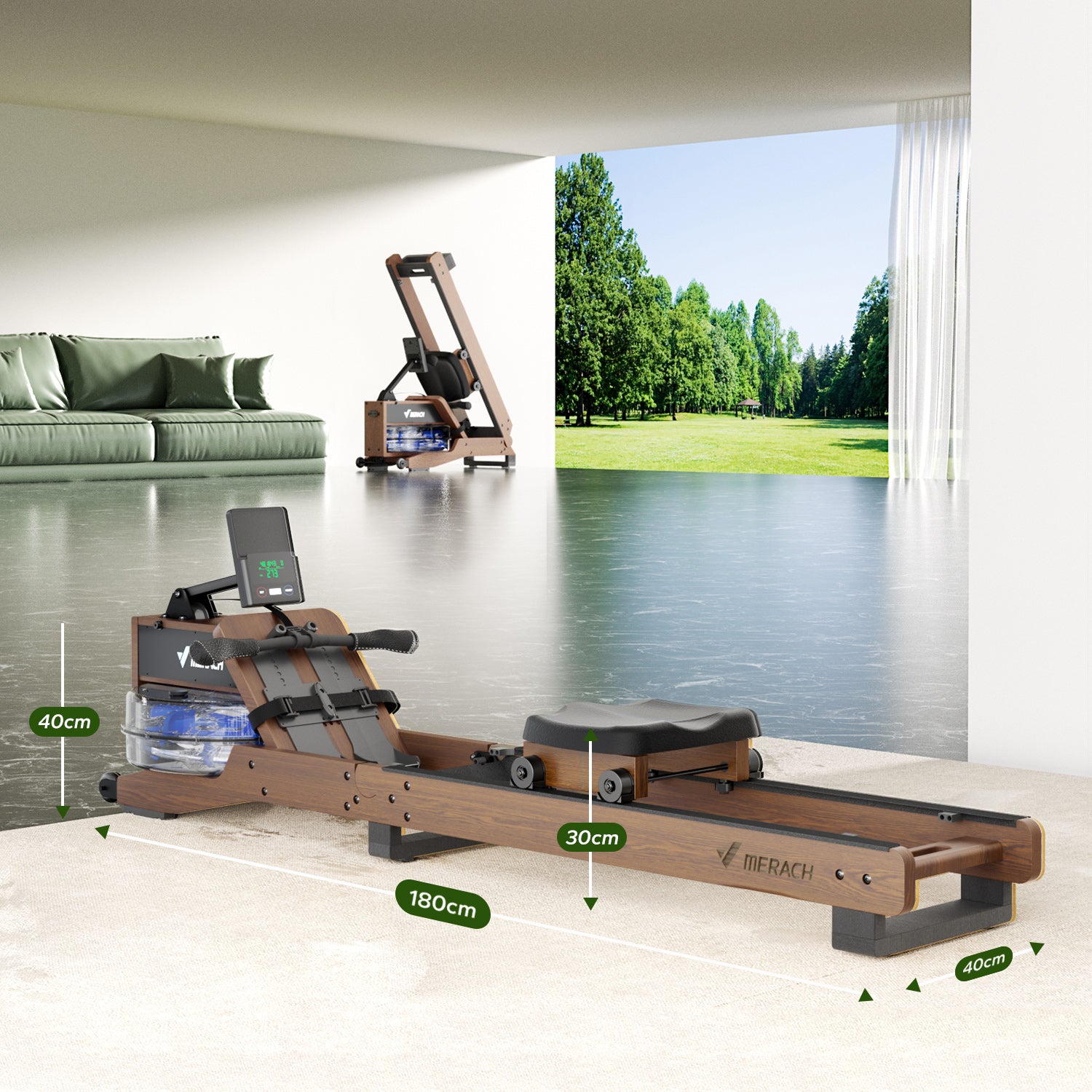 Merach R23 Rubber Wood Foldable Water Rowing Machine