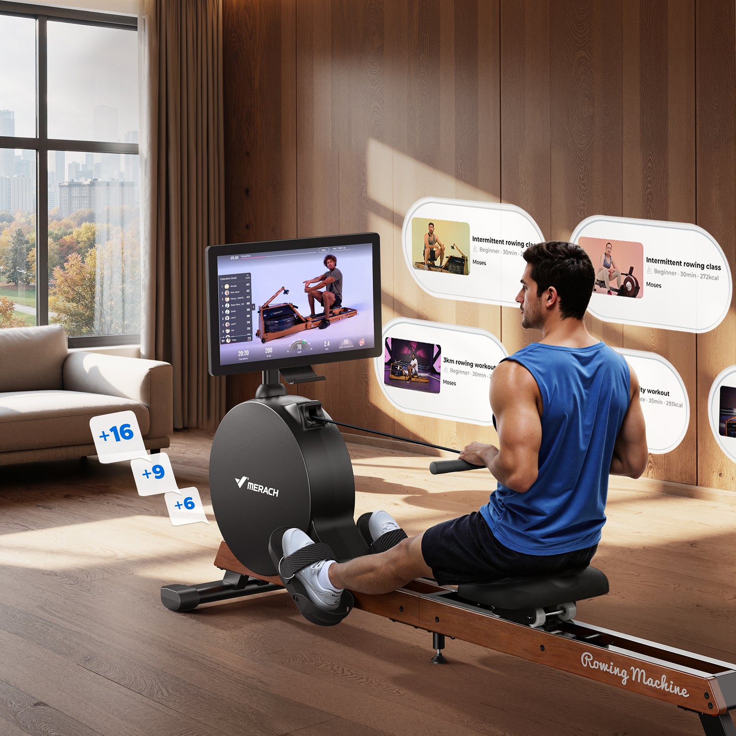 Merach Q3 Aura Rowing Machine with Rotating Screen