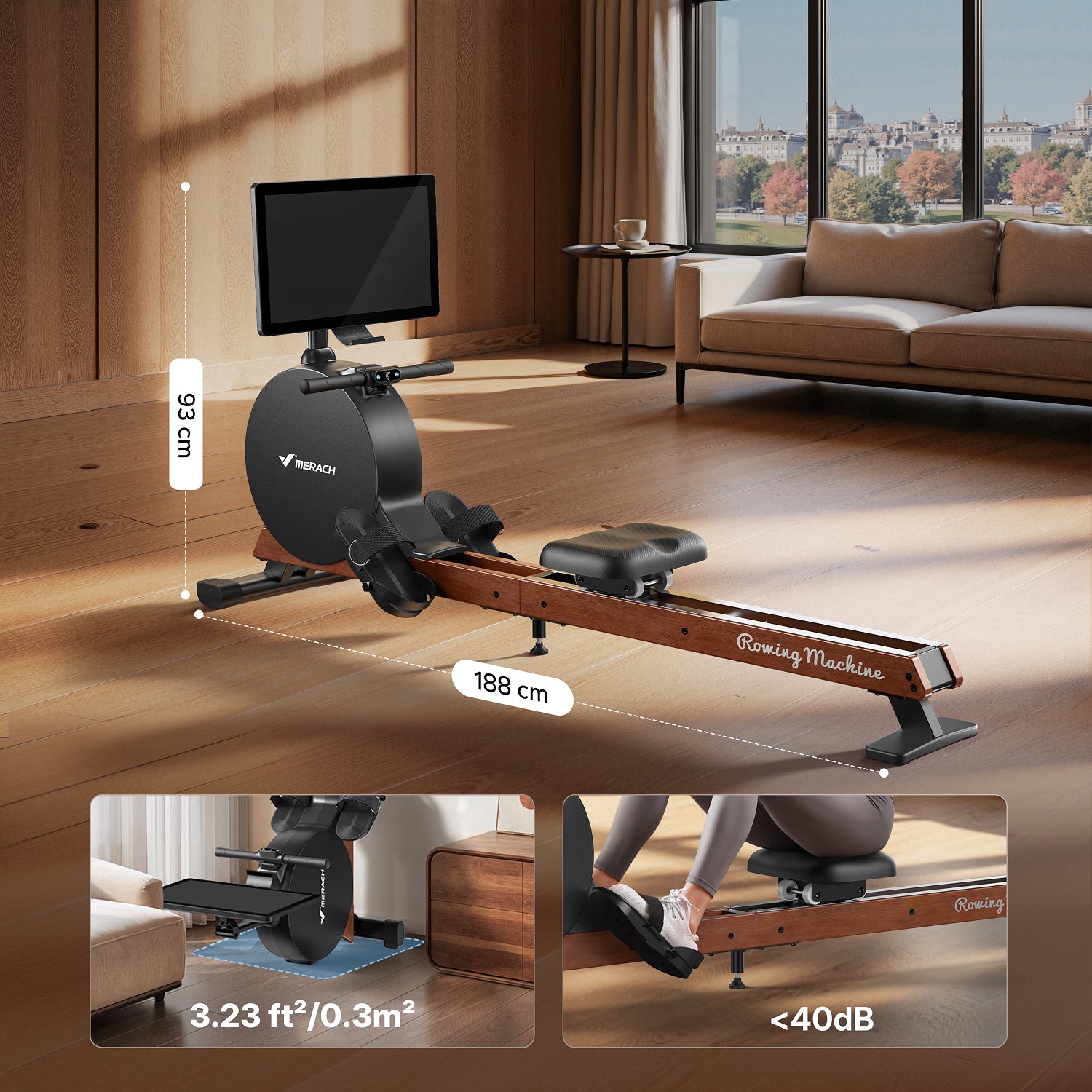 Merach Q3 Aura Rowing Machine with Rotating Screen