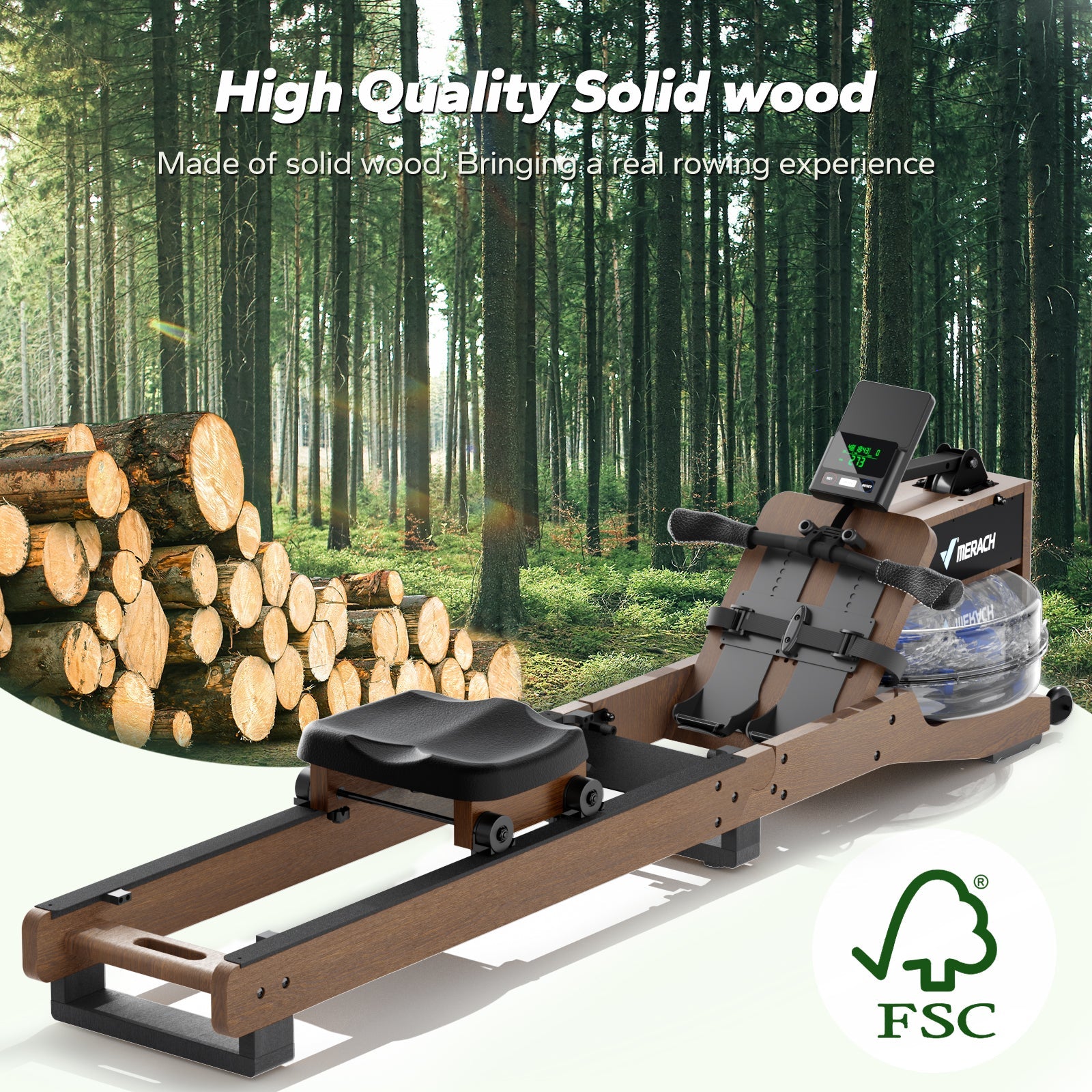 Merach R23 Rubber Wood Foldable Water Rowing Machine