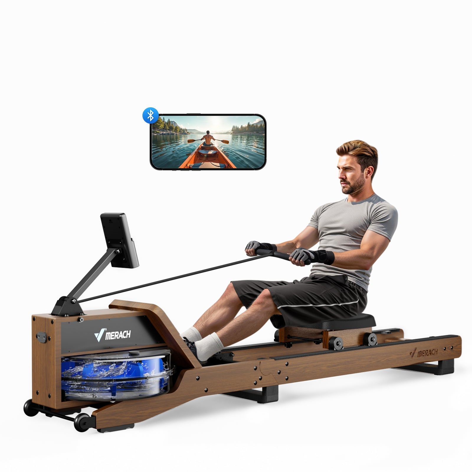 Merach R23 Rubber Wood Foldable Water Rowing Machine