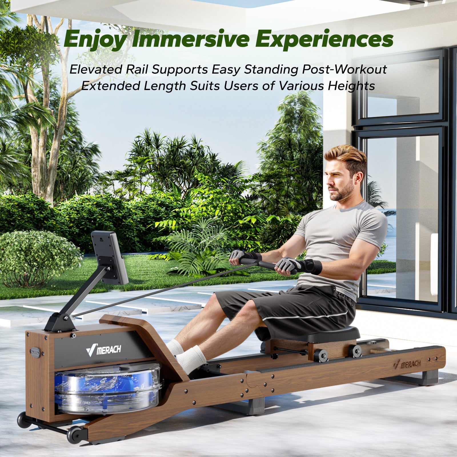 Merach R23 Rubber Wood Foldable Water Rowing Machine