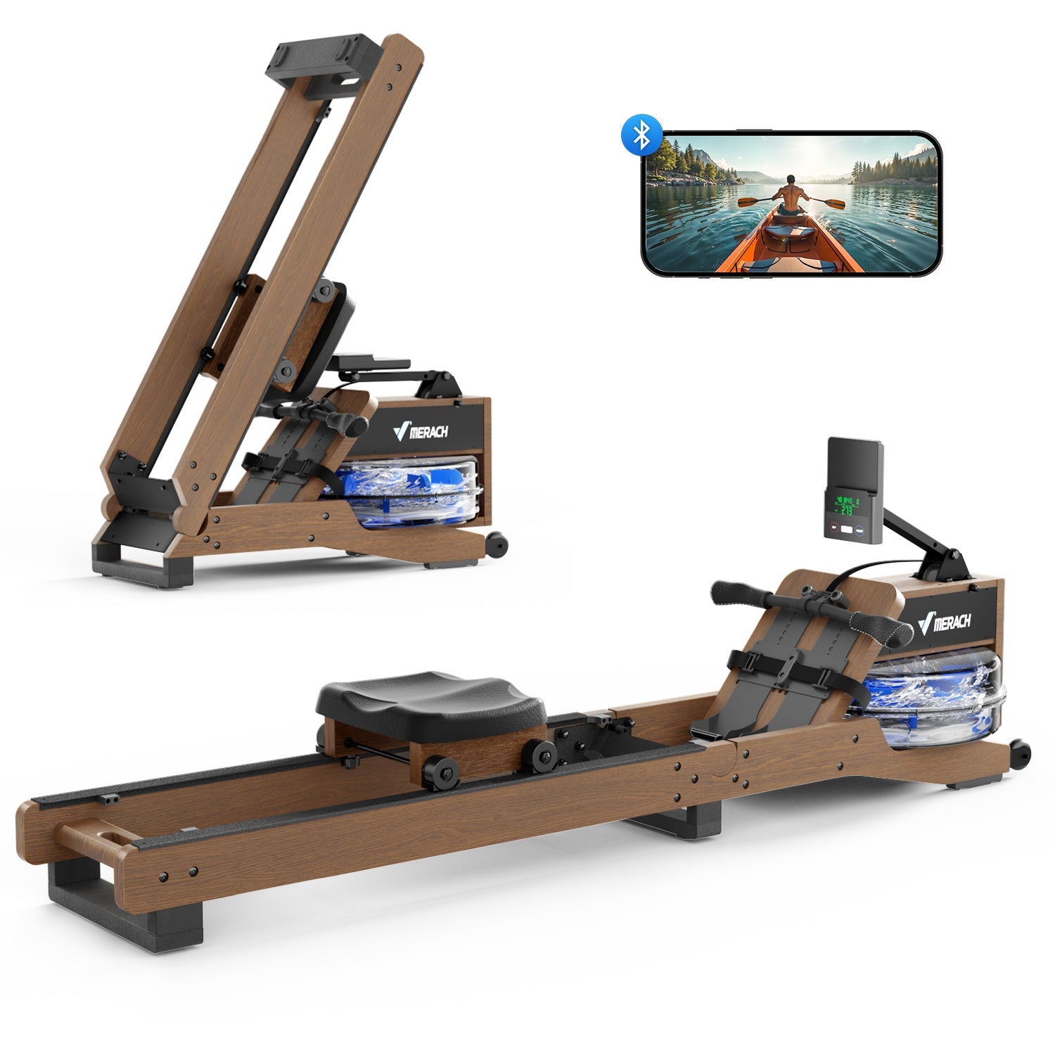 Merach R23 Rubber Wood Foldable Water Rowing Machine