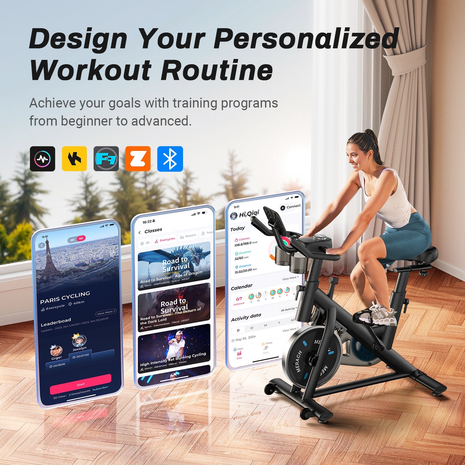 MERACH S26B1 Friction Exercise Bike with 4-way Seat