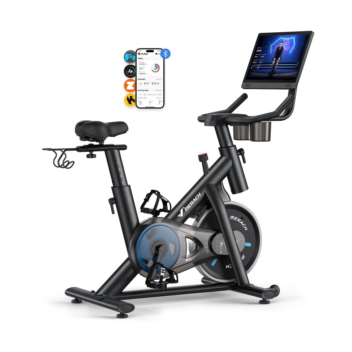 MERACH S26B3 Magnetic Exercise Bike with Dumbbell Rack & HD Screen