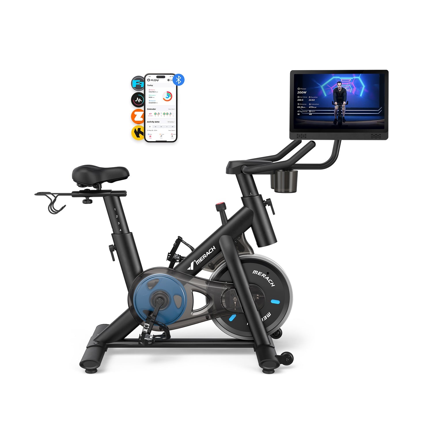 MERACH S26B3 Magnetic Exercise Bike with Dumbbell Rack & HD Screen