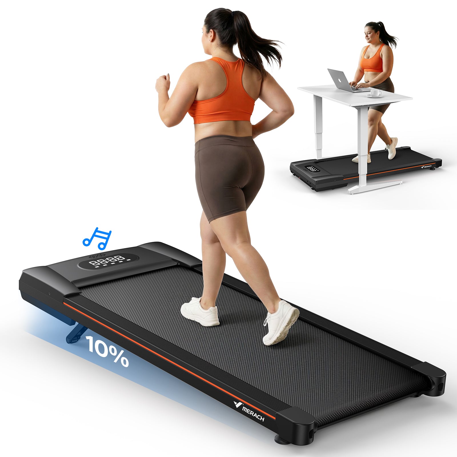 MERACH Cinta de Correr con Altavoz Bluetooth, 10% Inclinación Automática Cinta de Andar, 3.0HP Walking Pad, Treadmill Capacidad 159KG, 6km/h Caminadora Electrica para Casa y Oficina, 41x102cm, App
