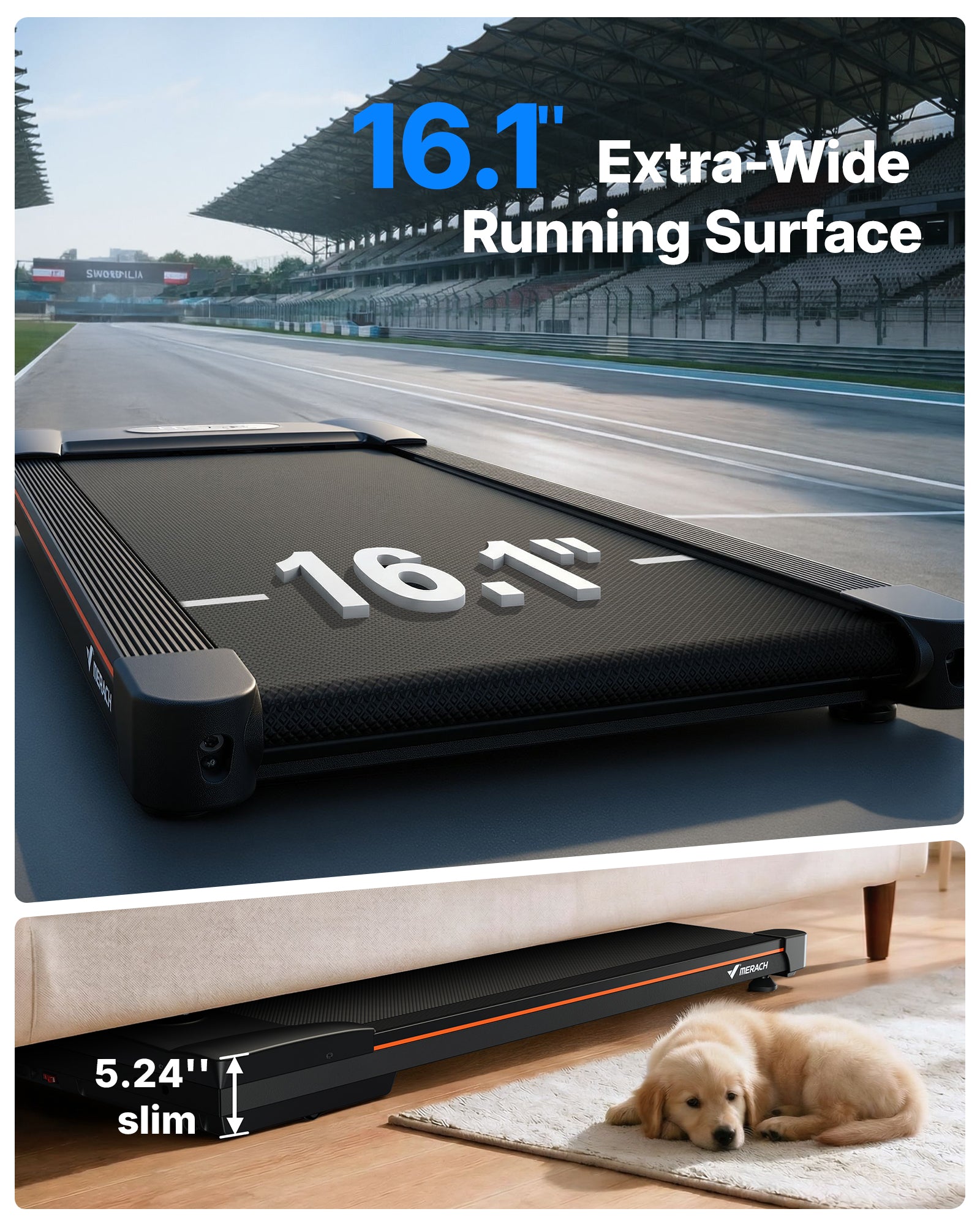 MERACH Cinta de Correr con Altavoz Bluetooth, 10% Inclinación Automática Cinta de Andar, 3.0HP Walking Pad, Treadmill Capacidad 159KG, 6km/h Caminadora Electrica para Casa y Oficina, 41x102cm, App