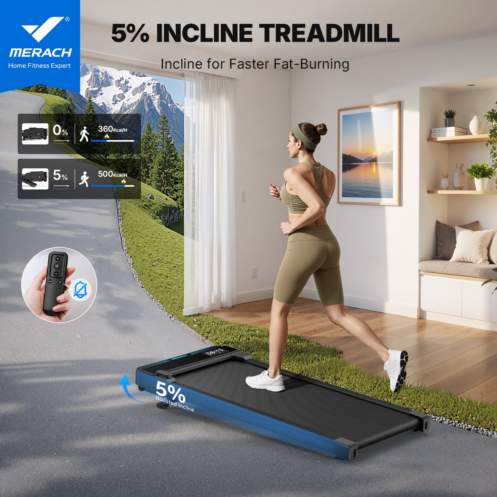 MERACH T19B2 Tilting Treadmill, 5% Slope