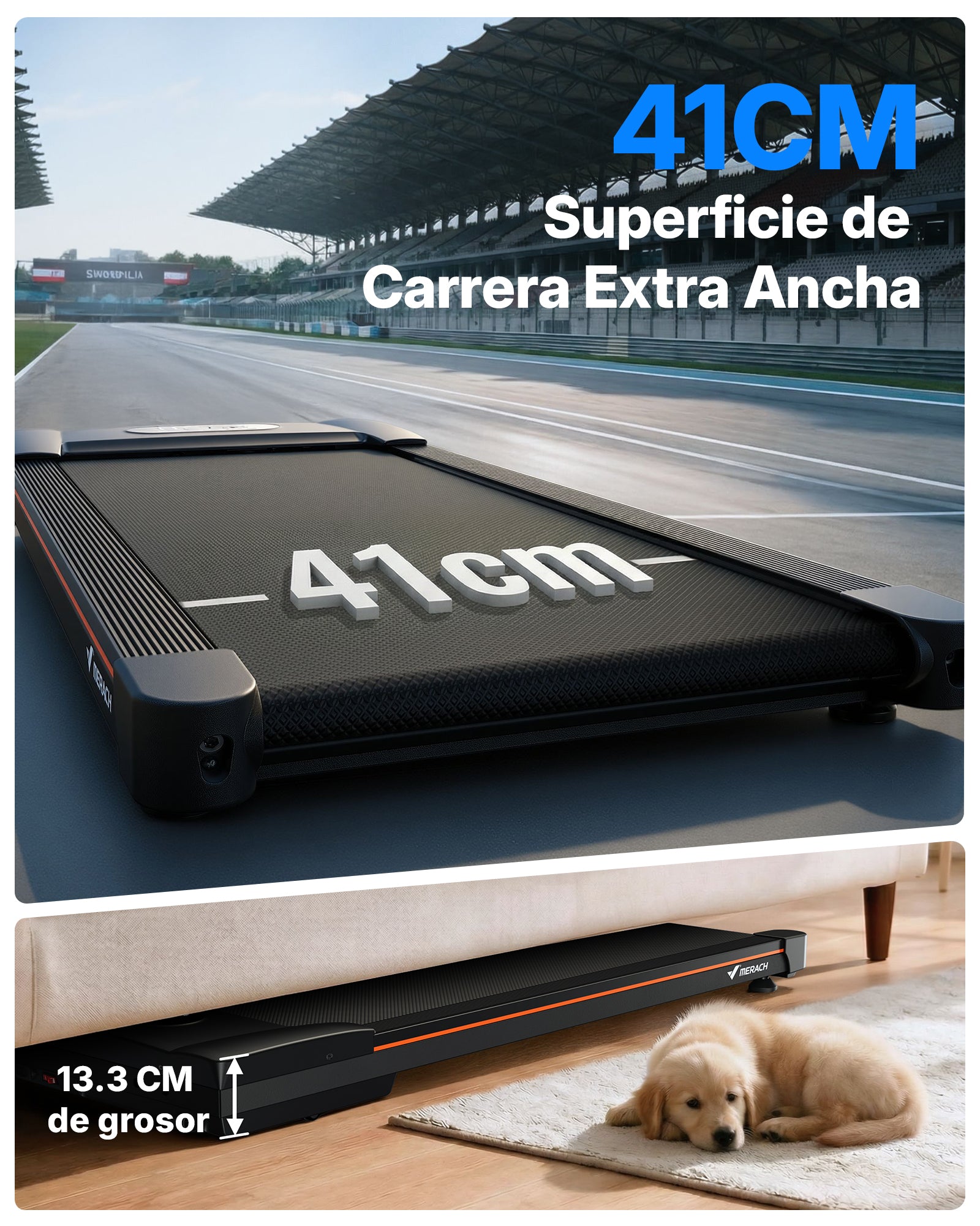 MERACH Cinta de Correr con Altavoz Bluetooth, 10% Inclinación Automática Cinta de Andar, 3.0HP Walking Pad, Treadmill Capacidad 159KG, 6km/h Caminadora Electrica para Casa y Oficina, 41x102cm, App