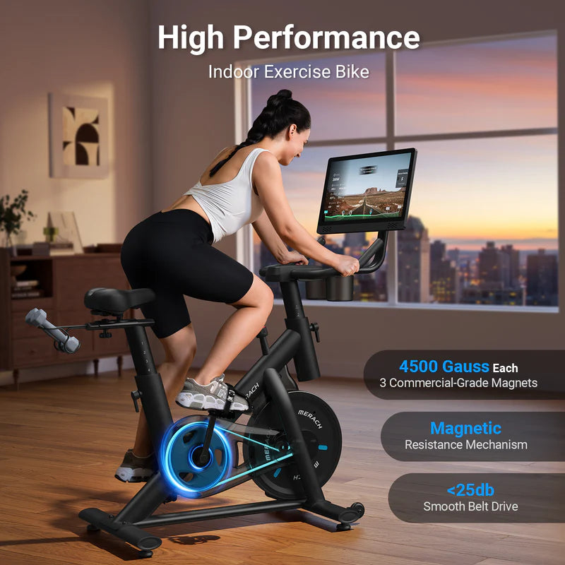 MERACH S26B3 Magnetic Exercise Bike with Dumbbell Rack & HD Screen